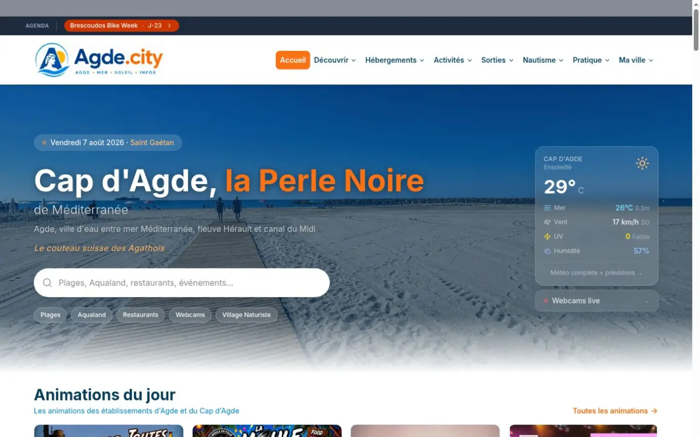 Aperçu de la page d’accueil d’Agde.city sur ordinateur