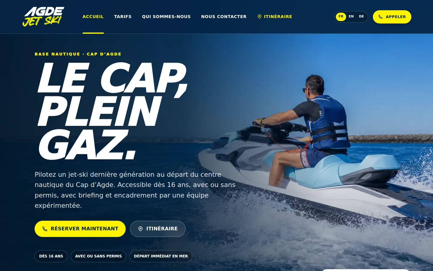 Aperçu du site Agde Jet Ski sur ordinateur