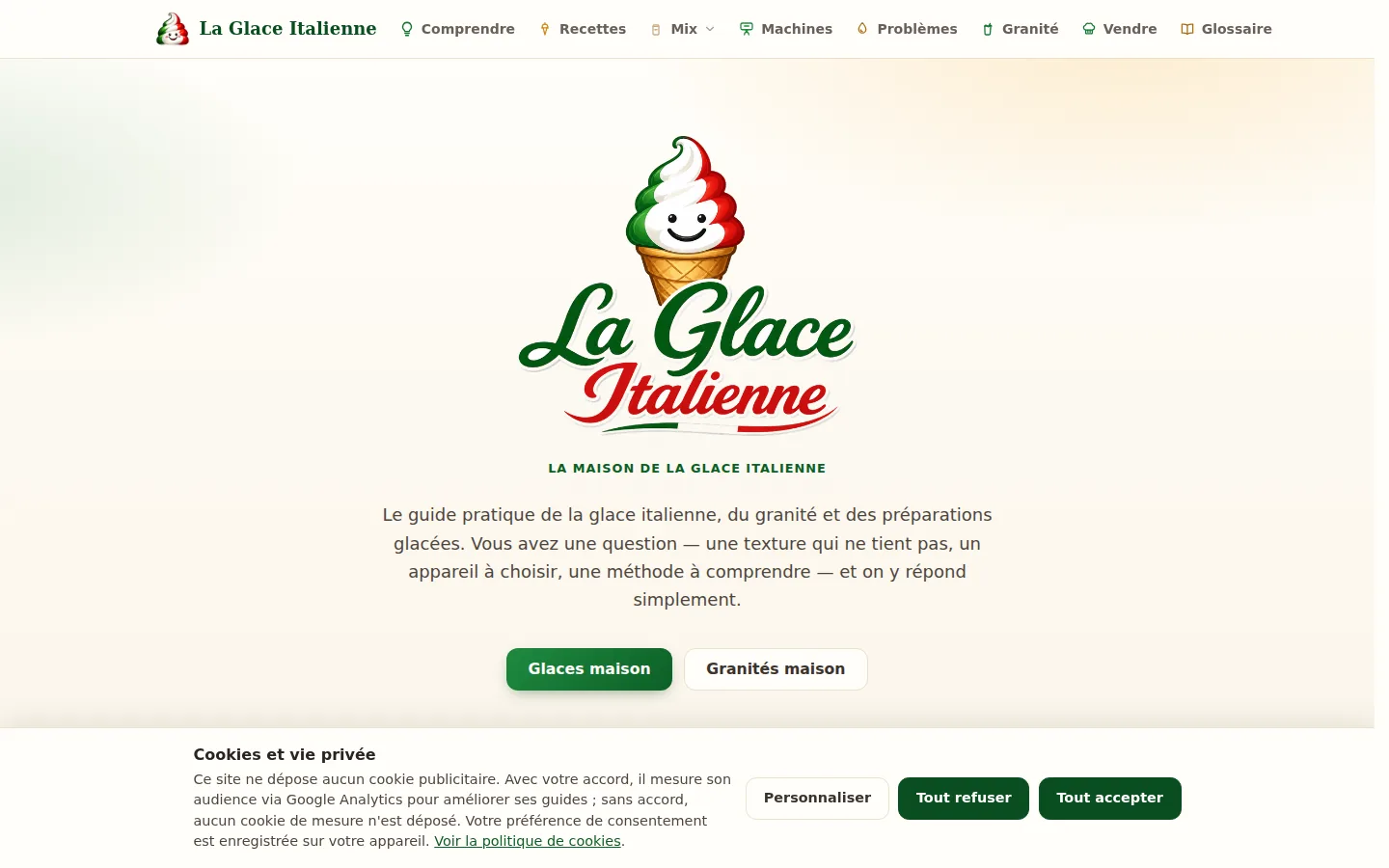 Aperçu du site La Glace Italienne sur ordinateur