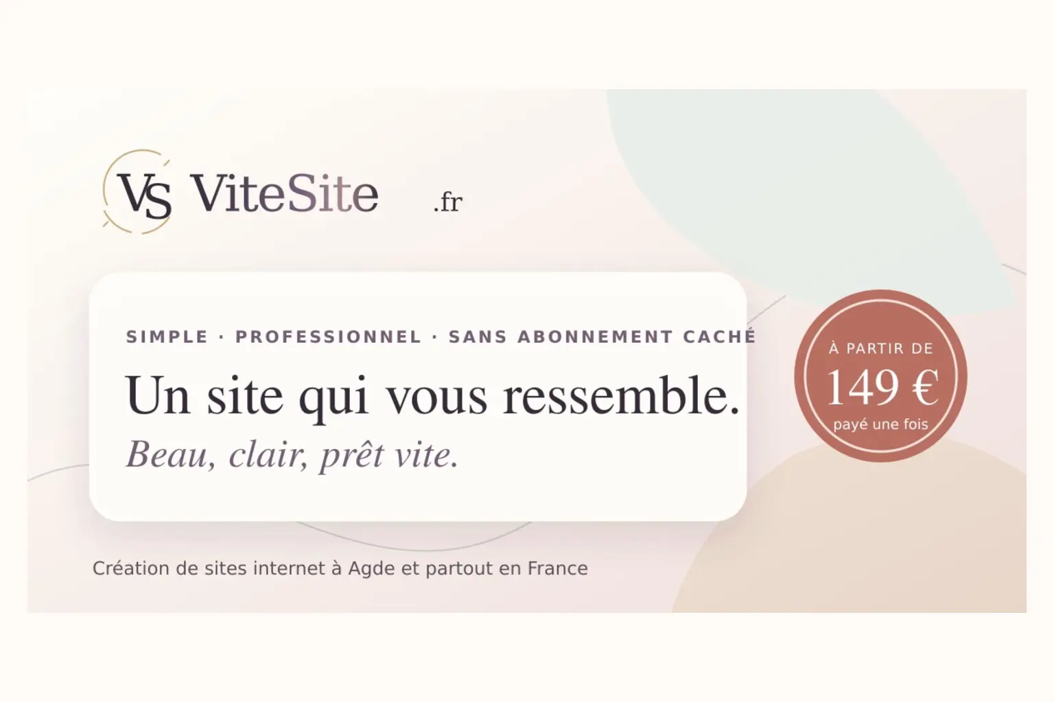 Aperçu d’une page ViteSite présentant une offre de création de site à 149 euros
