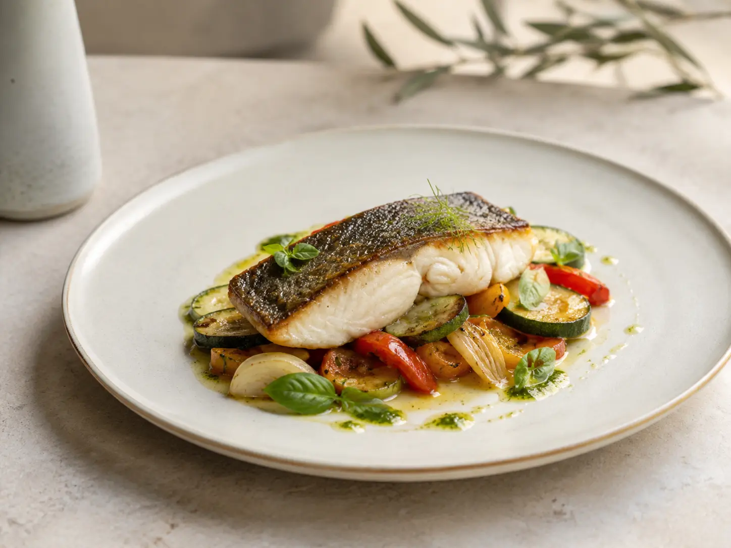 Assiette méditerranéenne dressée avec soin